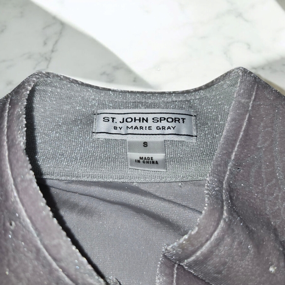 St. John Sport sweatshirt velour gray with silver and gems - Picture 3 of 7
